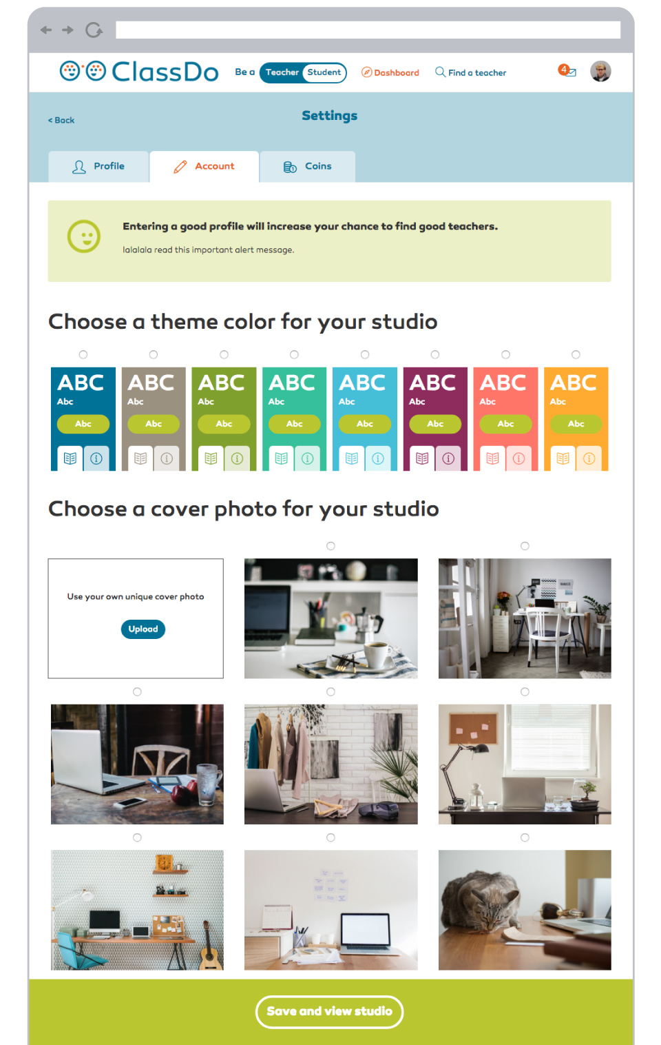 ClassDo - A Knowledge Market and Learning Platform - Teacher Profile Custom Design Settings