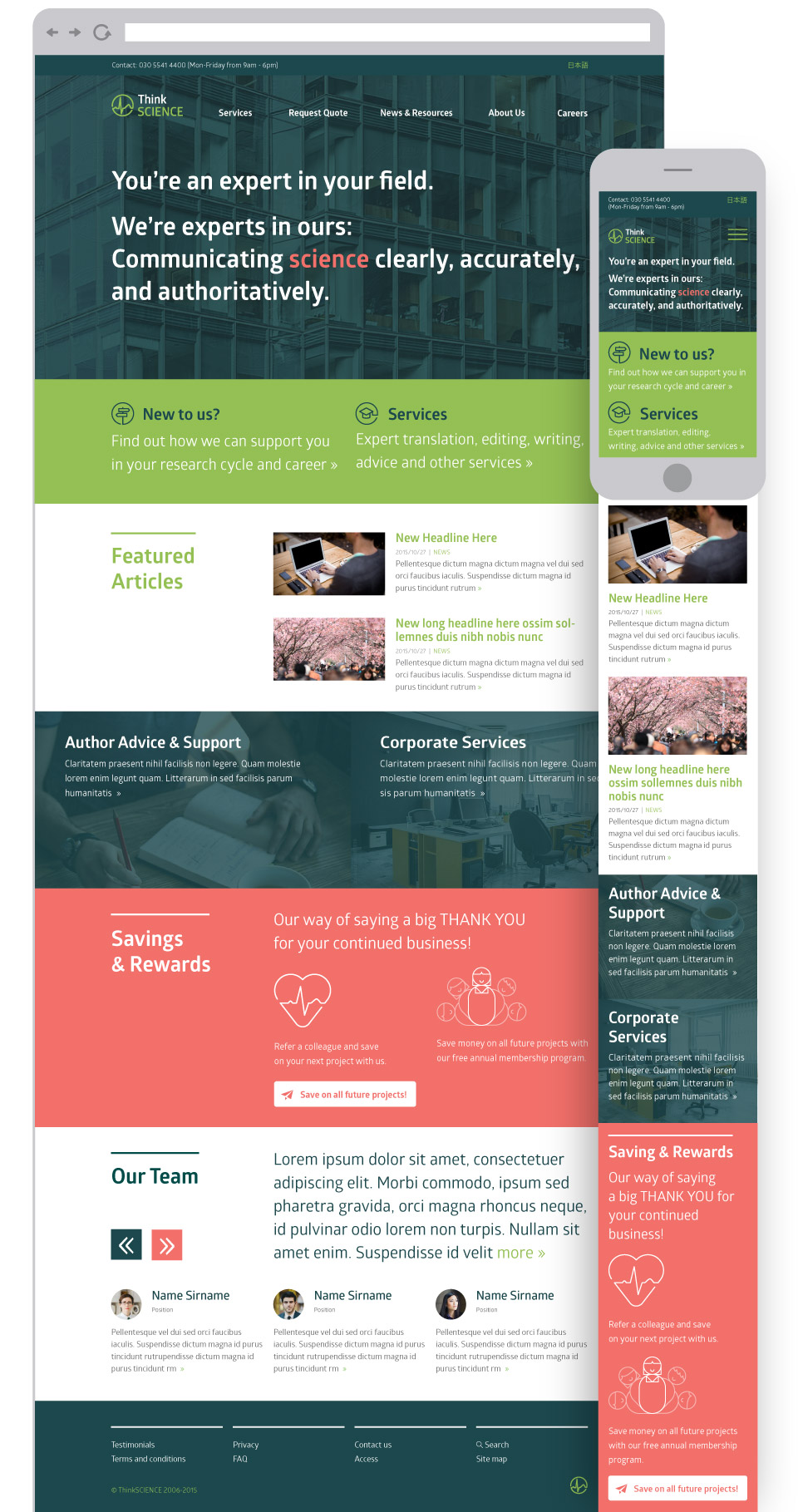 ThinkSCIENCE - expert translation and editing - logo, identity, illustration, website and print design