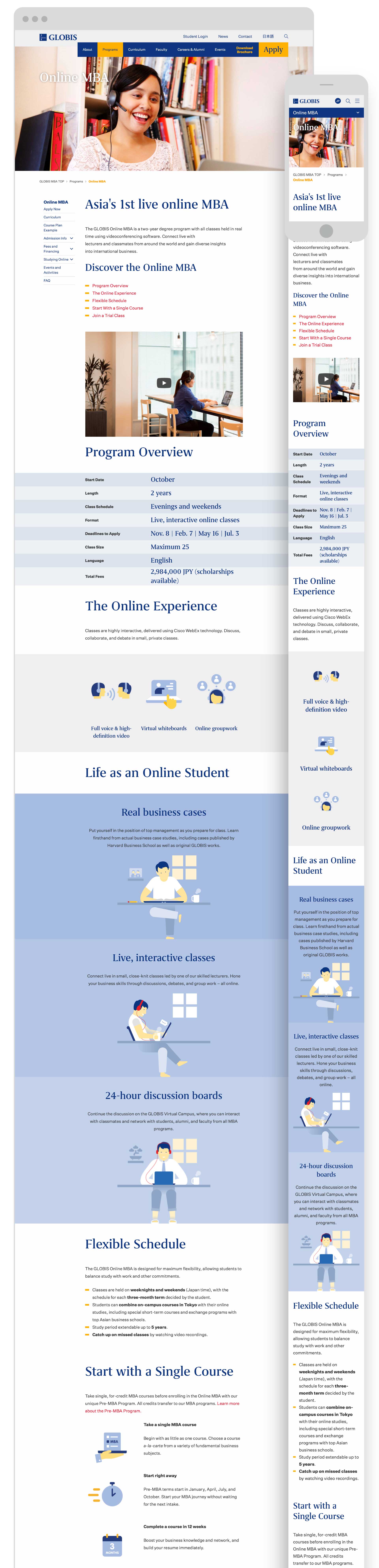 Globis University - Responsive Online MBA Program Landing Page