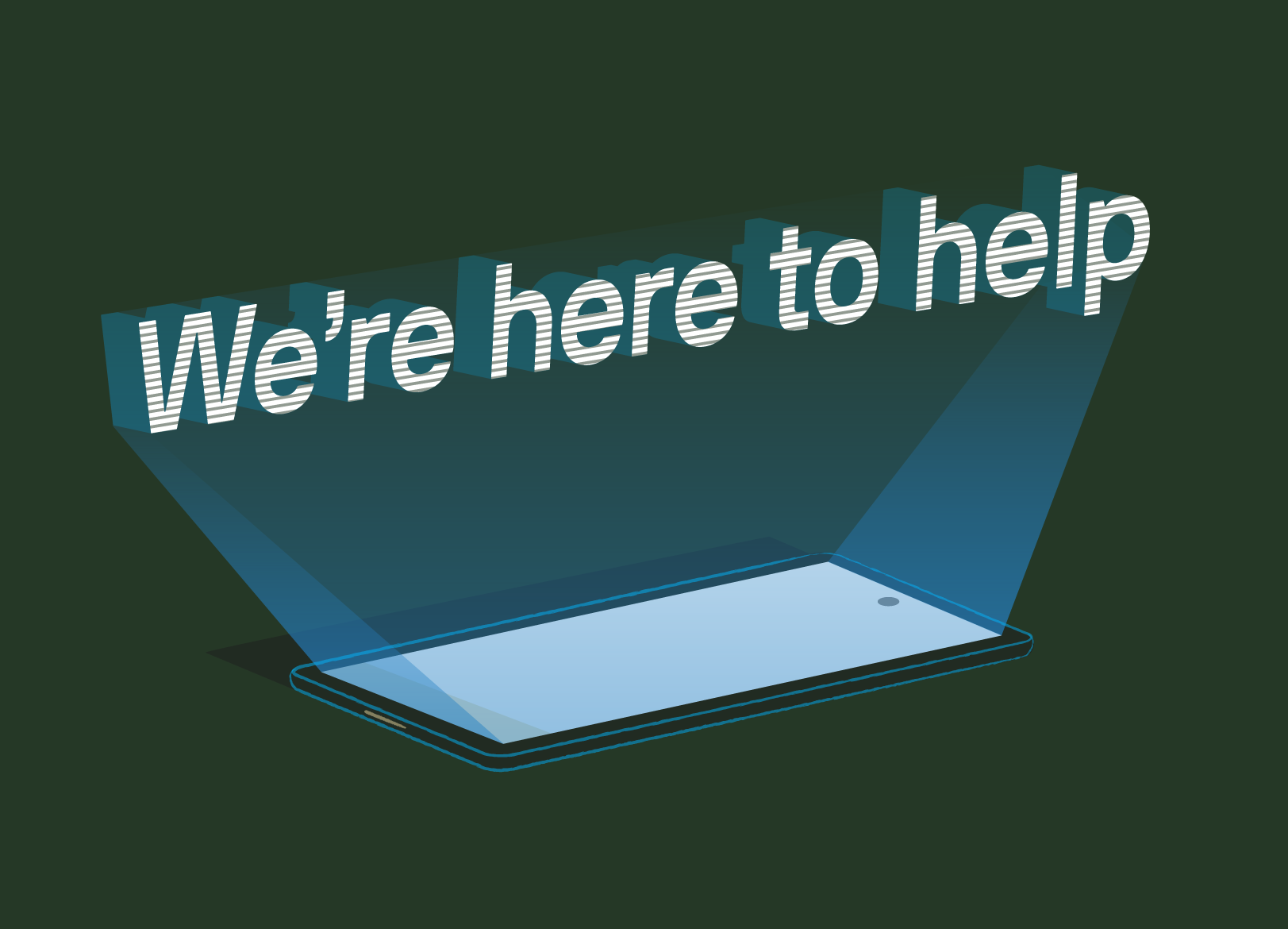 Asial - Custom Illustrationen - Contact page: A device lost in time projects holographic contact messages.