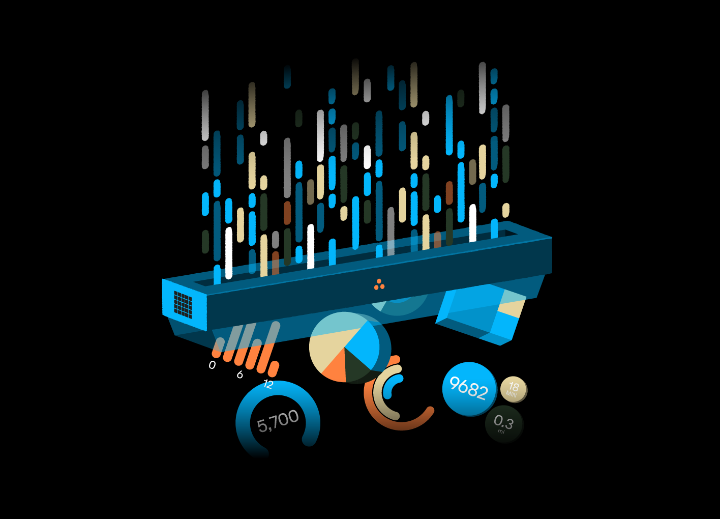 Asial - Solutions Page - Custom Illustrations - AI (artificial intelligence) Industry page: A 'data shredder' creates valuable refined datasets from random data strings