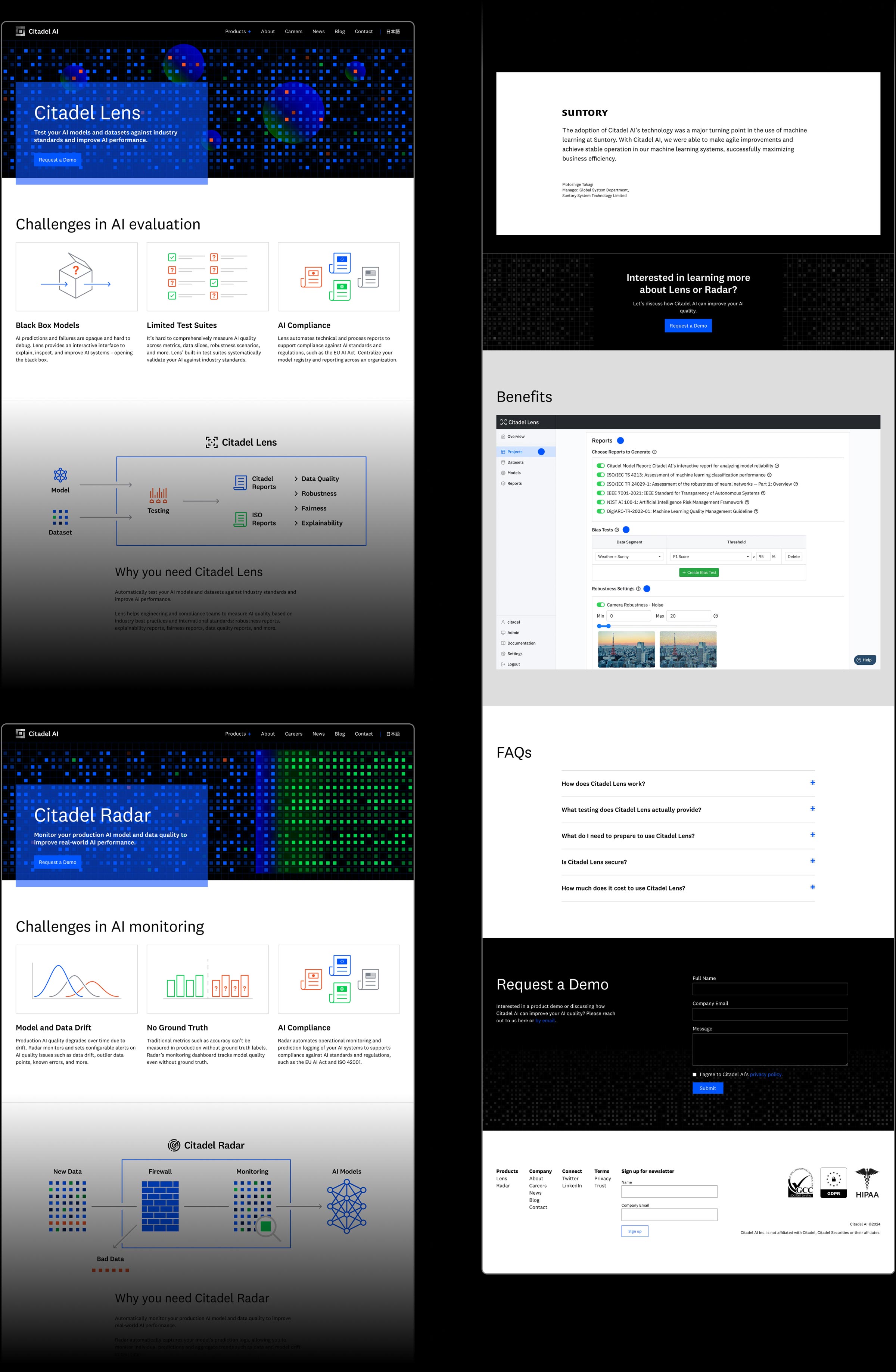 Citadel AI - Trustworthy AI. A desktop browser mockup with the UI/UX design of the website. Tokyo based design studio Bento Graphics provided research & strategy, wireframing, UI/UX design, responsive web design and web development.
