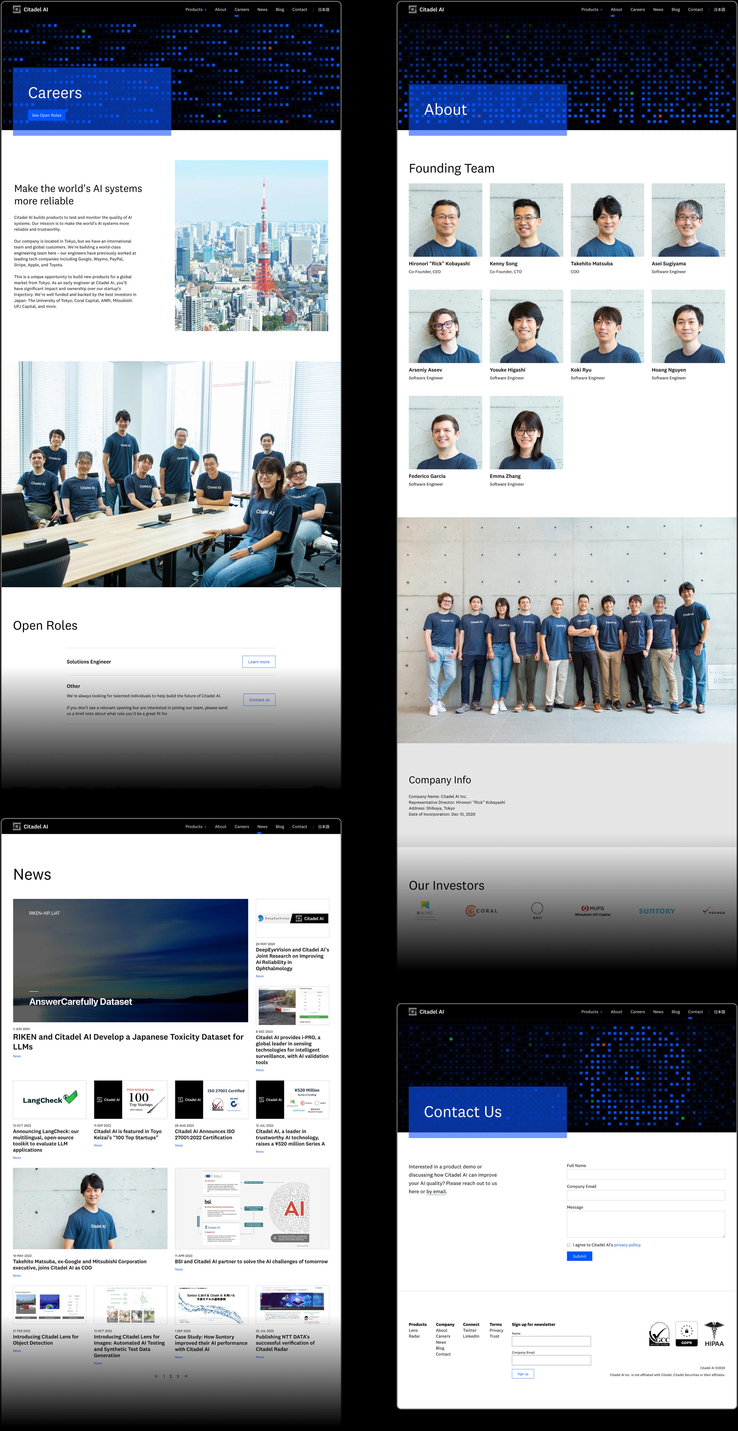 Citadel AI - Trustworthy AI. A desktop browser mockup with the UI/UX design of the website. Tokyo based design studio Bento Graphics provided research & strategy, wireframing, UI/UX design, responsive web design and web development.